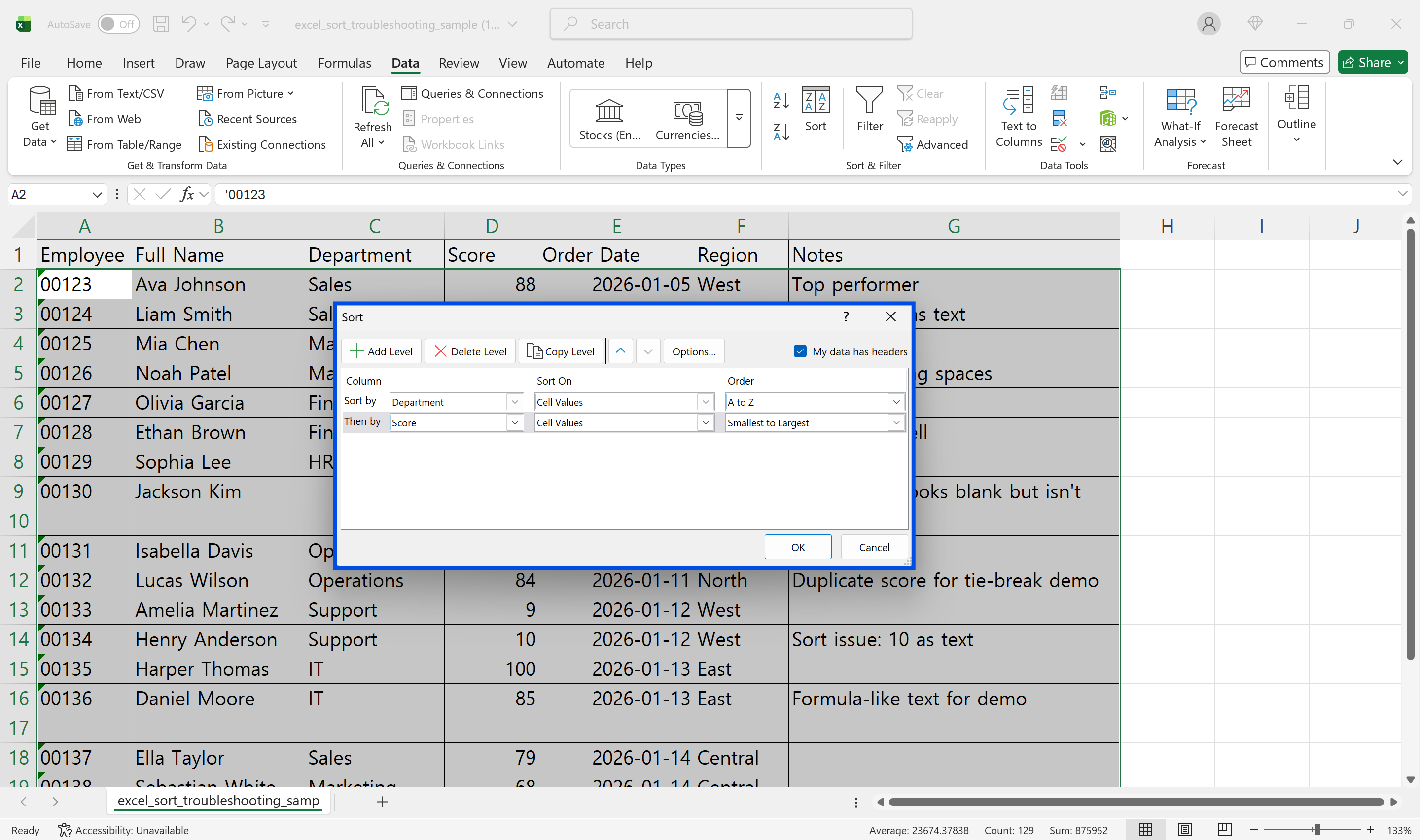 정렬 전 체크리스트 확인