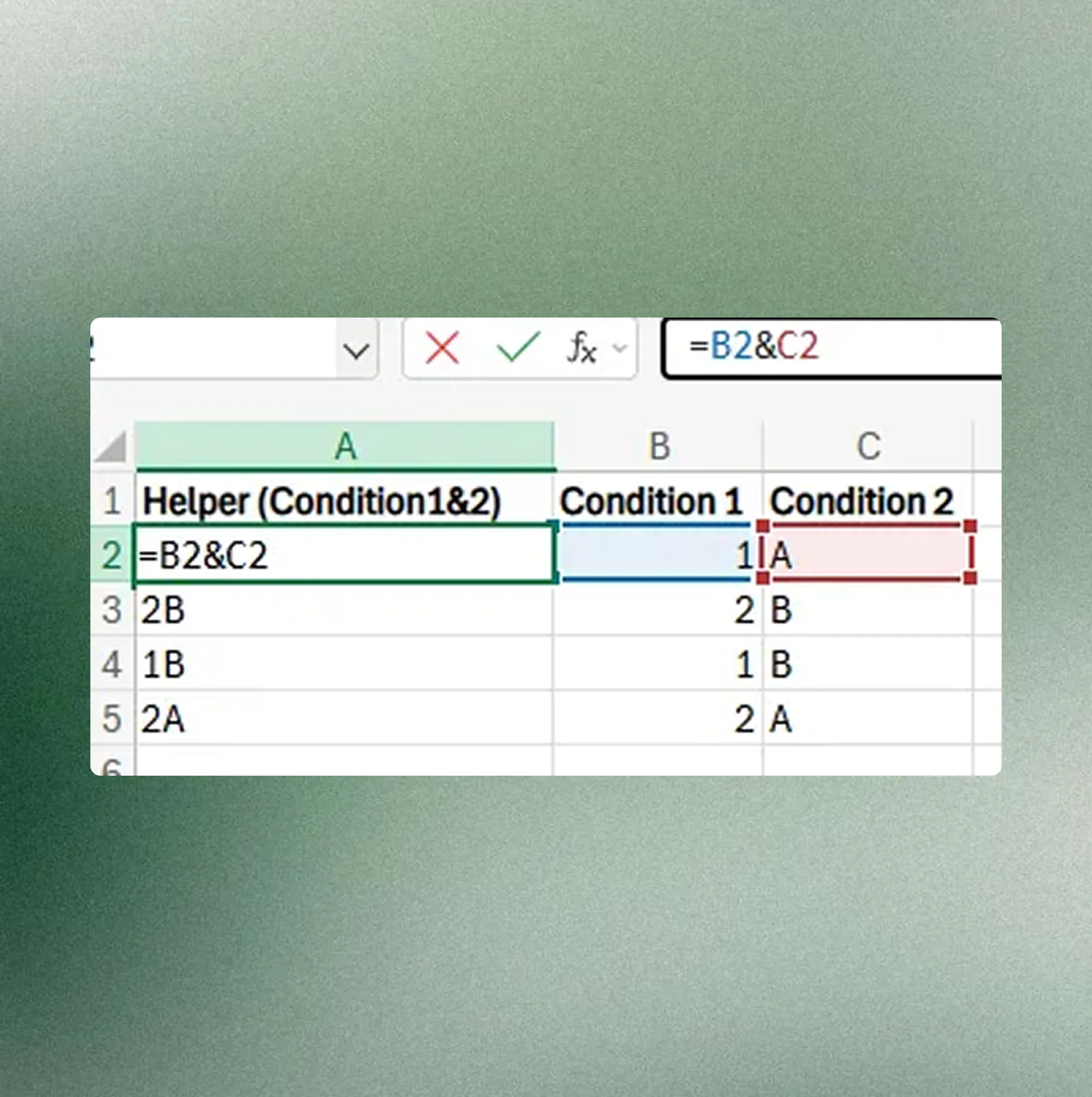 엑셀 VLOOKUP 다중조건 보조열 설정 예시