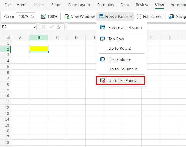 엑셀 행고정 스크롤 풀림 해결 방법