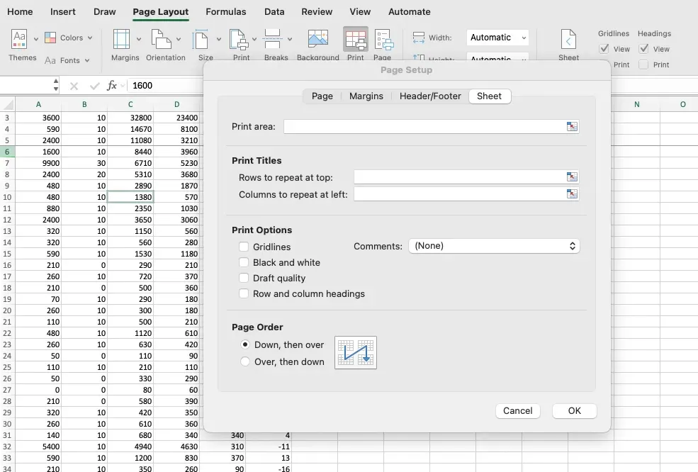 엑셀 틀고정 인쇄 설정 방법