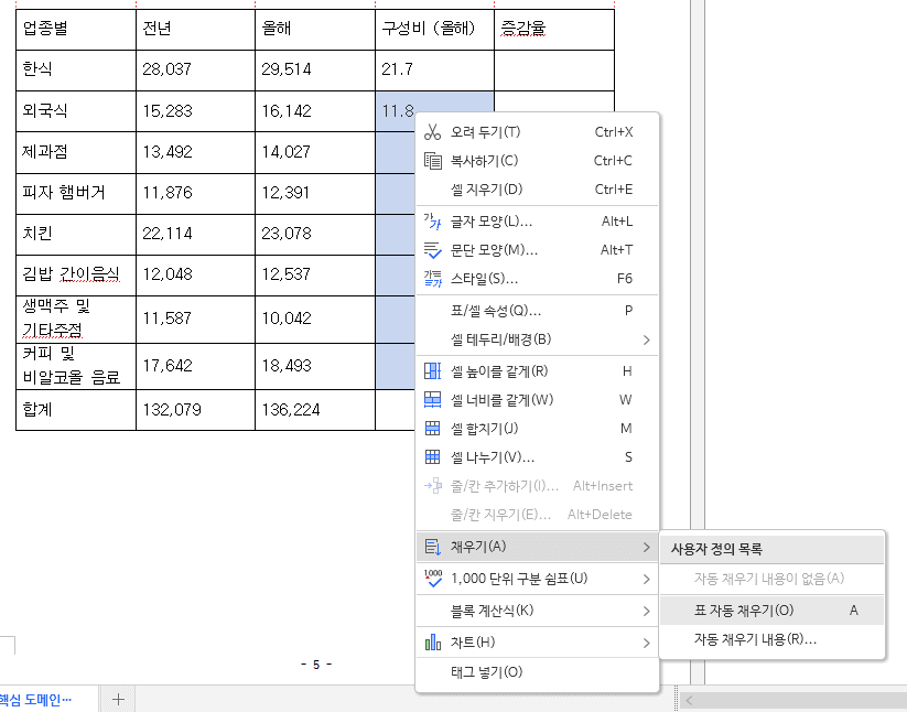 한글 수식 입력 방법 표 계산식