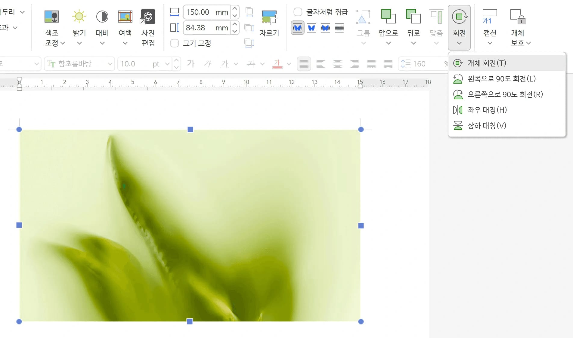그림 탭 회전 및 대칭 옵션 메뉴