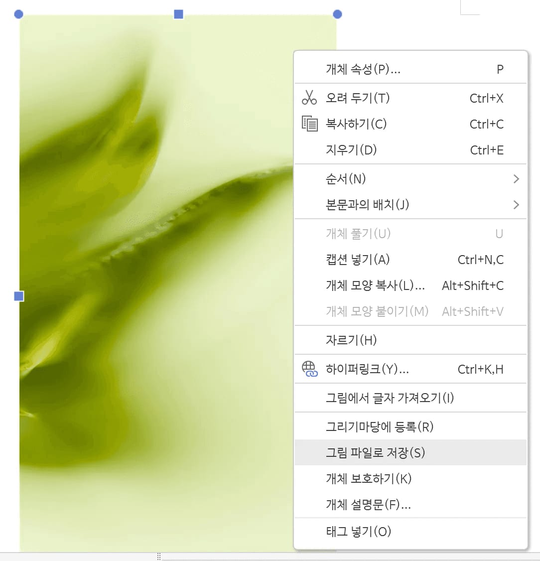 그림 파일로 저장 우클릭 메뉴 선택