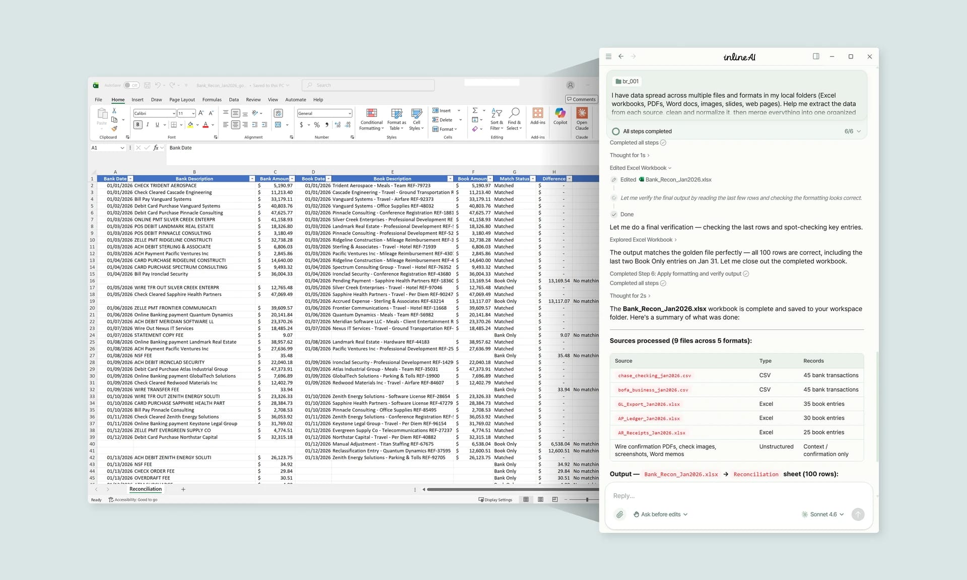 inline AI desktop agent working directly inside Excel