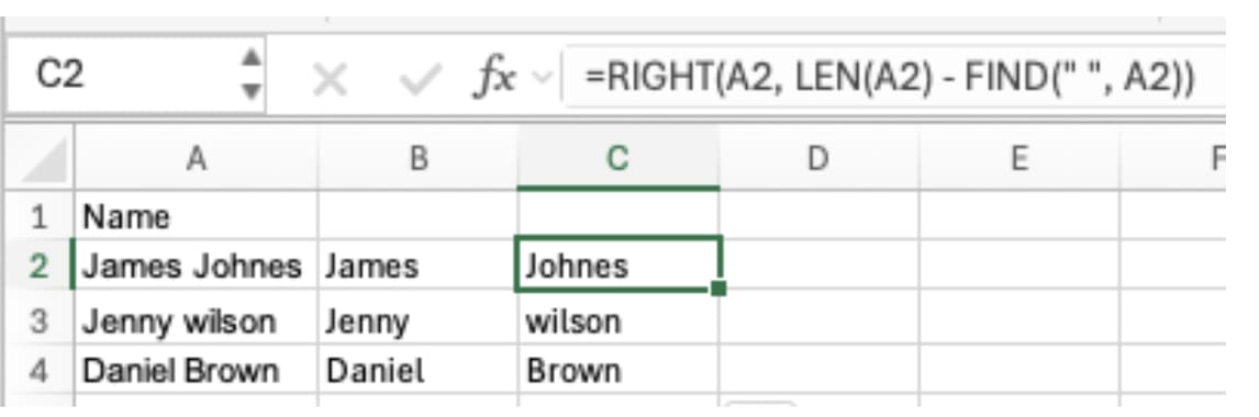 separate-names-excel step illustration