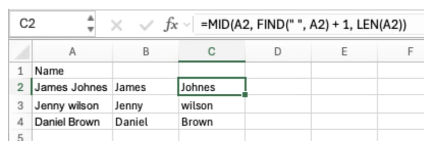 separate-names-excel step illustration