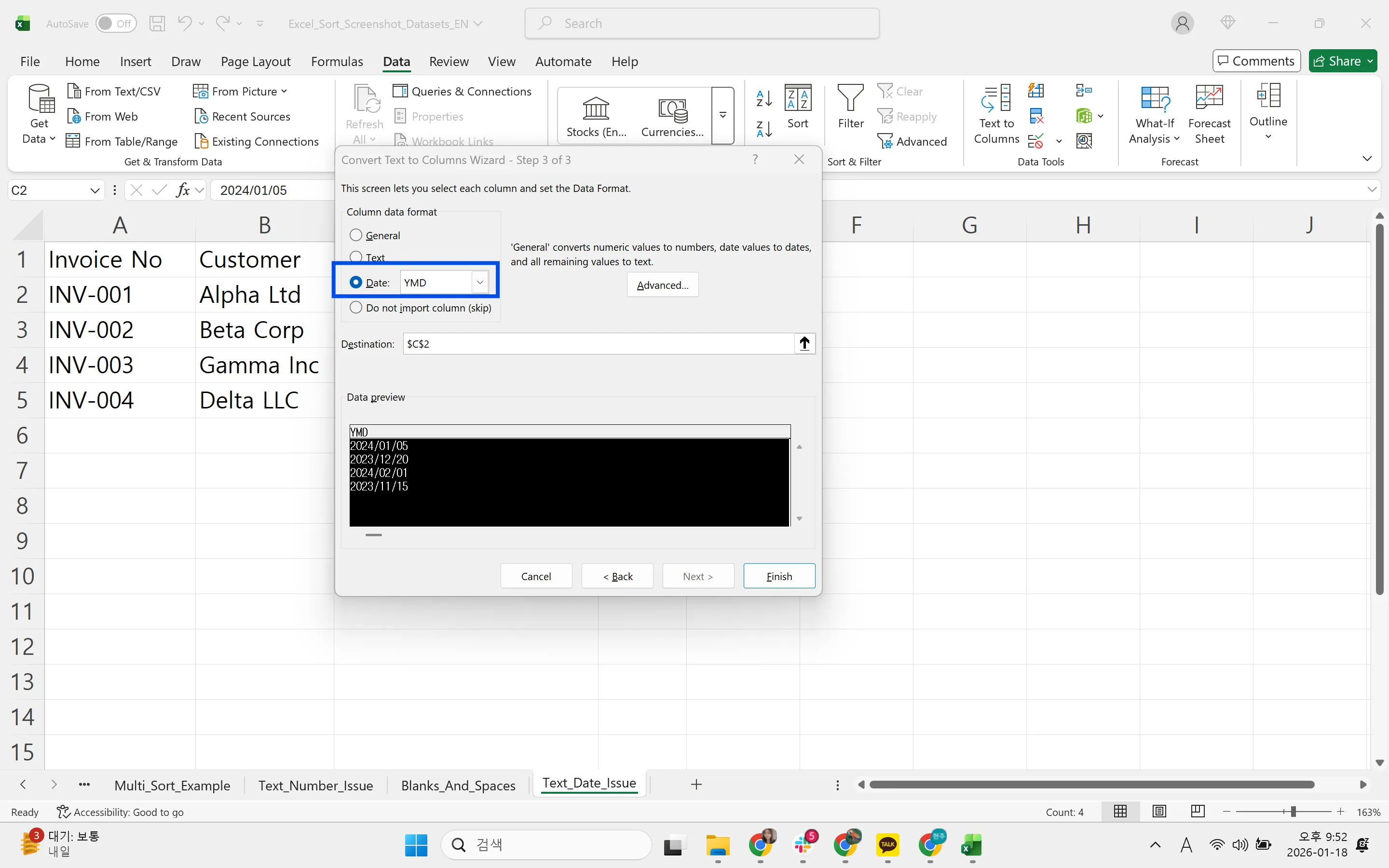 Text to Columns wizard converting text dates to Date YMD format in Excel